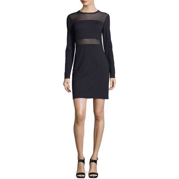 MICHAEL Michael Kors Womens Black Mesh Sheer Long Sleeve Bodycon Mini Dress Sz S - Picture 1 of 5